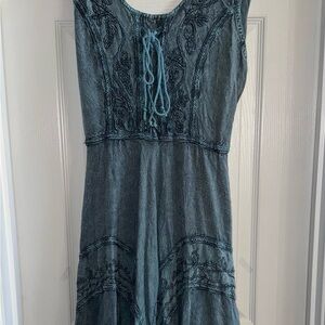 Vintage Advance Apparel Sleeveless Dress S/M Vibrant Blue Stone Wash Embroidery
